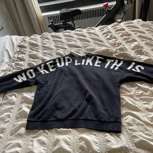 H & M sweater "woke up like this" black size US L
